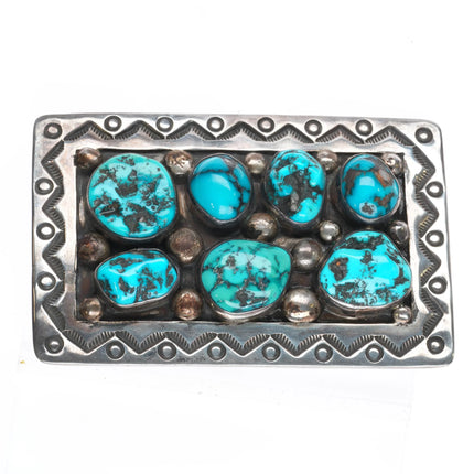 Heavy Vintage Becenti Navajo square sterling silver turquoise  belt buckle