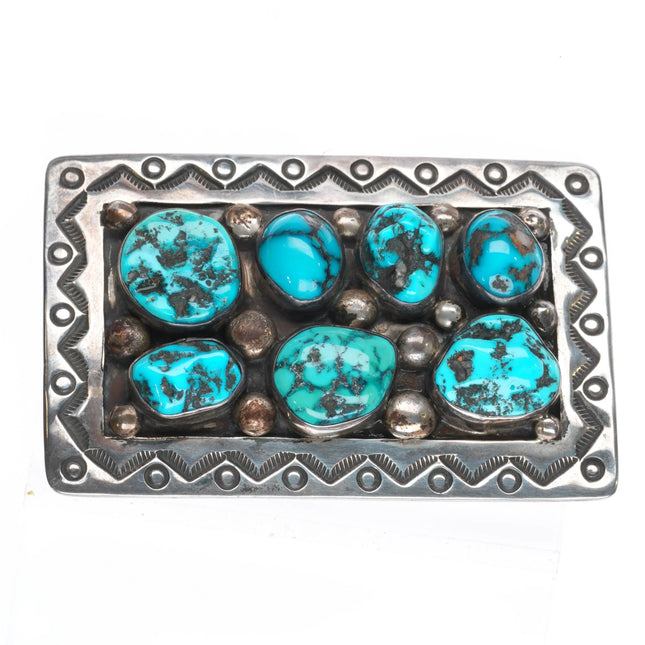 Heavy Vintage Becenti Navajo square sterling silver turquoise  belt buckle