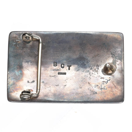 Heavy Vintage Becenti Navajo square sterling silver turquoise  belt buckle