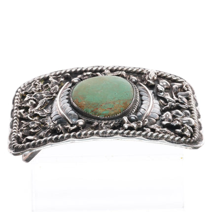 Big Vintage Southwestern sterling silver green Cerrillos turquoise belt buckle