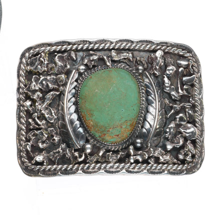 Big Vintage Southwestern sterling silver green Cerrillos turquoise belt buckle