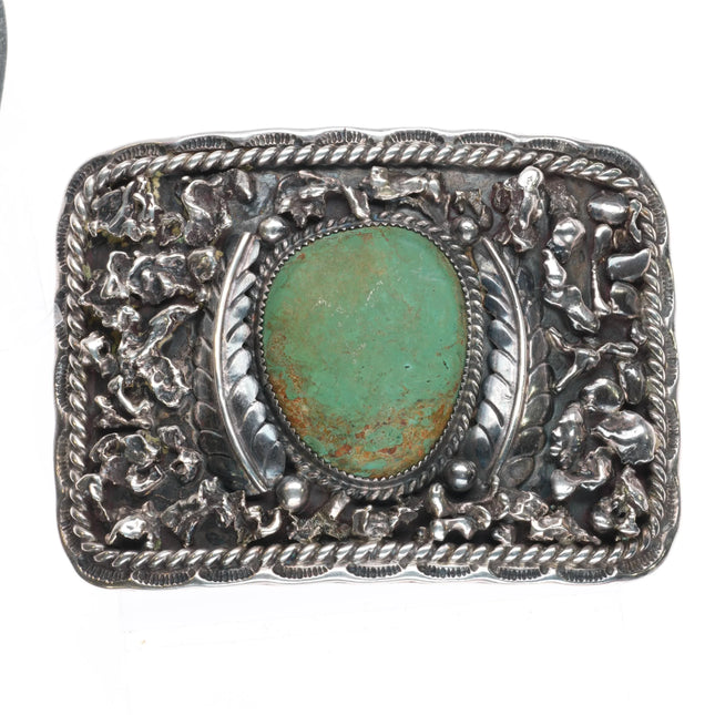 Big Vintage Southwestern sterling silver green Cerrillos turquoise belt buckle