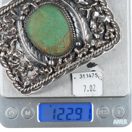 Big Vintage Southwestern sterling silver green Cerrillos turquoise belt buckle