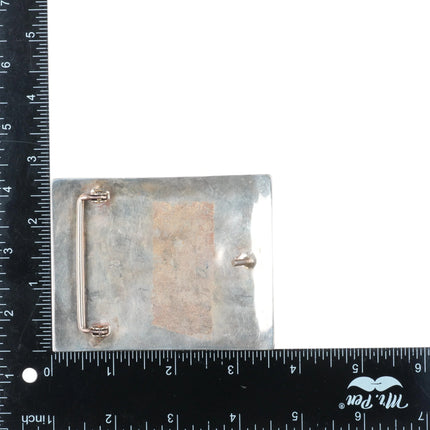 Vintage YD Navajo square sterling silver belt buckle w/ nice turquoise