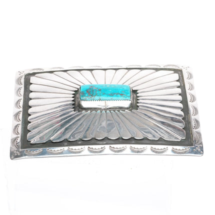 Vintage YD Navajo square sterling silver belt buckle w/ nice turquoise