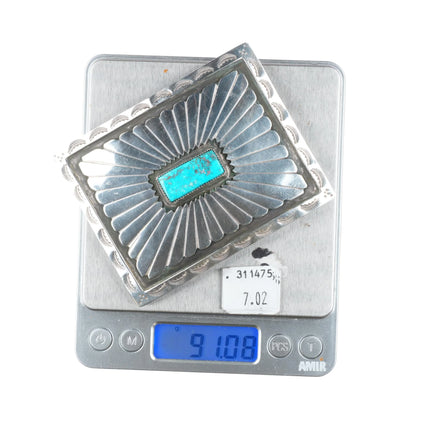 Vintage YD Navajo square sterling silver belt buckle w/ nice turquoise