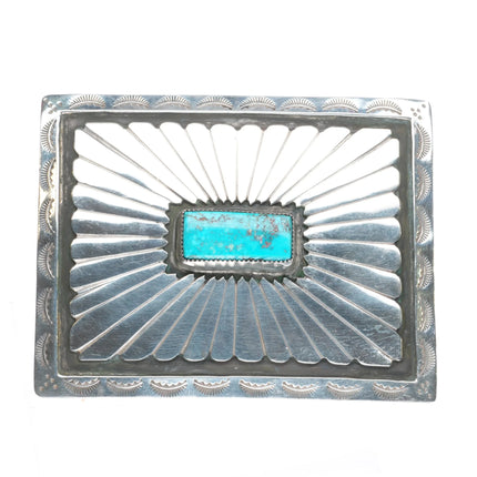 Vintage YD Navajo square sterling silver belt buckle w/ nice turquoise