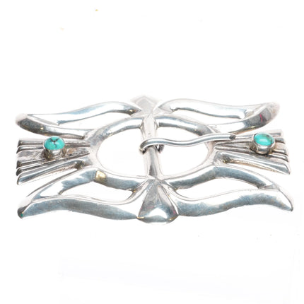 Vintage Navajo cast sterling silver belt buckle w/ nice turquoise