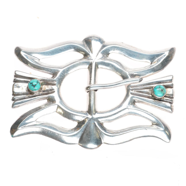 Vintage Navajo cast sterling silver belt buckle w/ nice turquoise