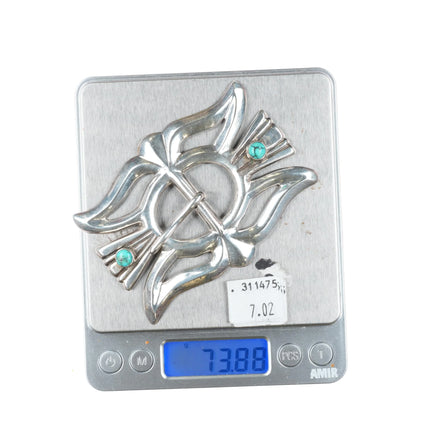 Vintage Navajo cast sterling silver belt buckle w/ nice turquoise