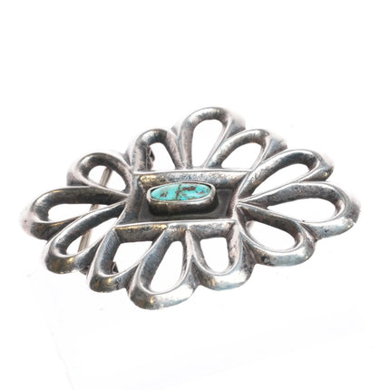 Big Vintage Navajo sandcast sterling silver belt buckle with center turquoise