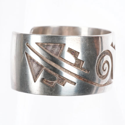 6.1" Hubert Yowytewa Hopi Overlay water waves cuff bracelet sterling silver