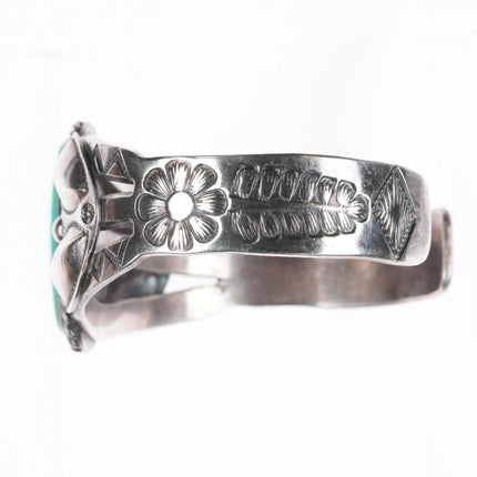 6.8" 40's-50's Navajo sterling silver hand stamped green turquoise cuff bracelet