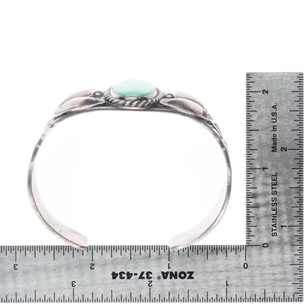 6.8" 40's-50's Navajo sterling silver hand stamped green turquoise cuff bracelet