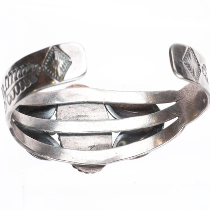 6.8" 40's-50's Navajo sterling silver hand stamped green turquoise cuff bracelet