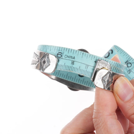 6.8" 40's-50's Navajo sterling silver hand stamped green turquoise cuff bracelet