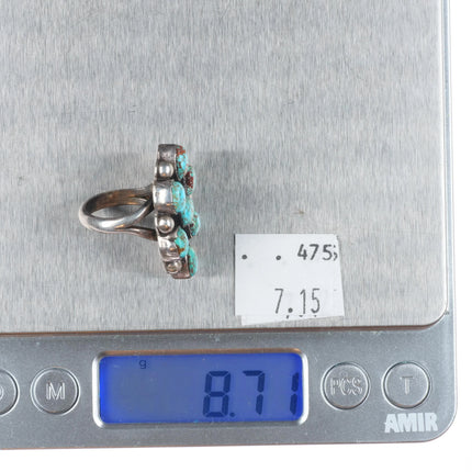 sz5 Vintage Navajo Red web Kingman turquoise cluster ring sterling silver