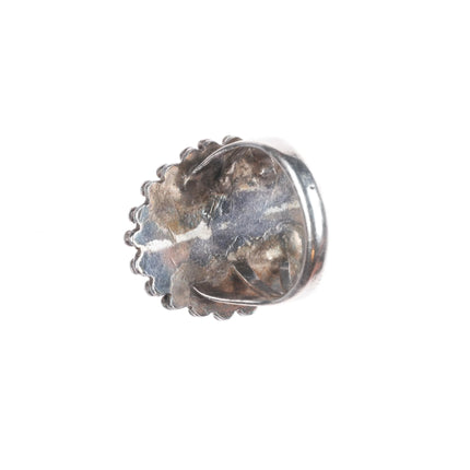 sz7 c1950's Vintage Navajo sterling silver agate ring with beaded bezel