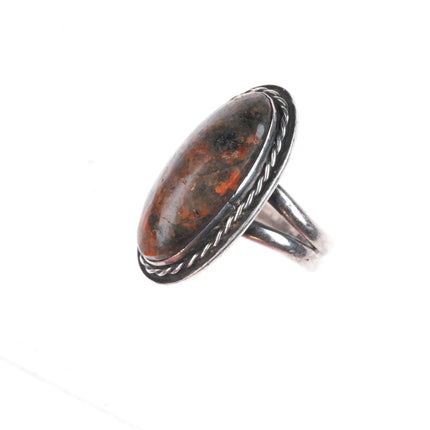 sz7 Vintage RZH Navajo sterling silver jasper ring w/ rope bezel