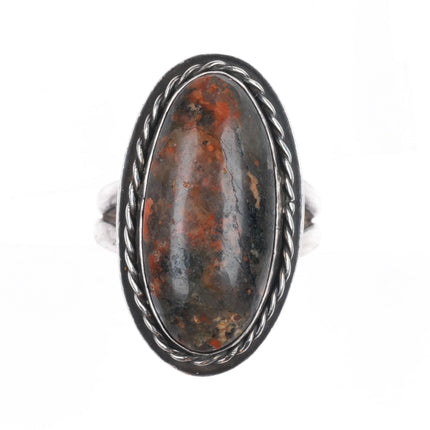 sz7 Vintage RZH Navajo sterling silver jasper ring w/ rope bezel