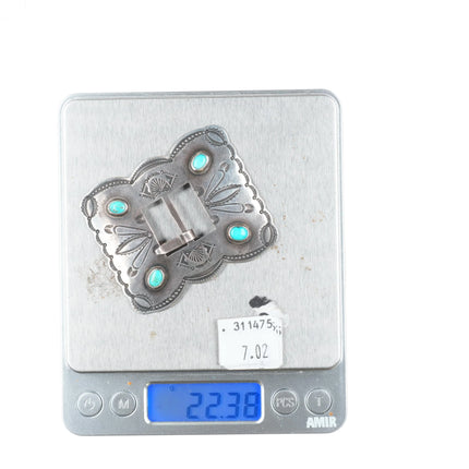 30's-40's Navajo hand stamped sterling silver turquoise concho belt buckle