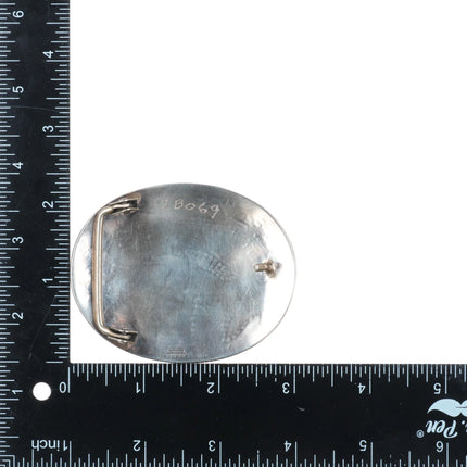 Manuel Hoyungowa Hopi Overlay belt buckle pipe smoker, corn,  sterling silver