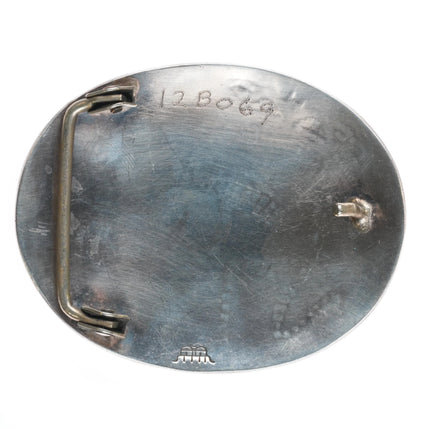 Manuel Hoyungowa Hopi Overlay belt buckle pipe smoker, corn,  sterling silver