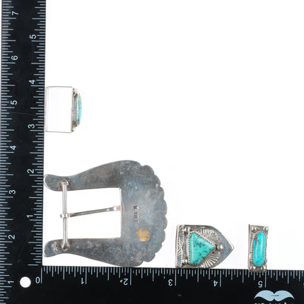 1" Horace Iule Zuni cast sterling silver turquoise ranger belt buckle set