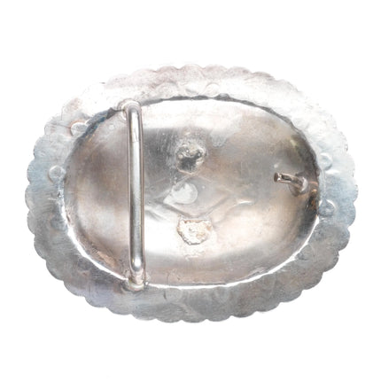Vintage Navajo sterling silver concho style hand stamped belt buckle