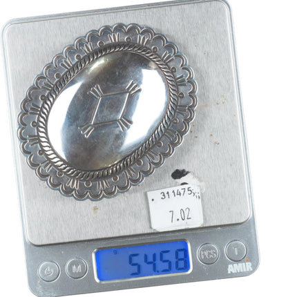 Vintage Navajo sterling silver concho style hand stamped belt buckle