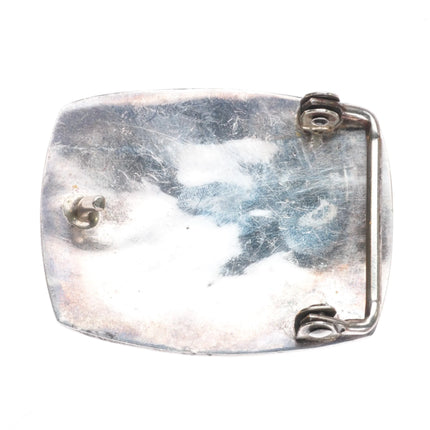 Vintage Navajo sterling silver cave dwellers multi-stone inlay belt buckle