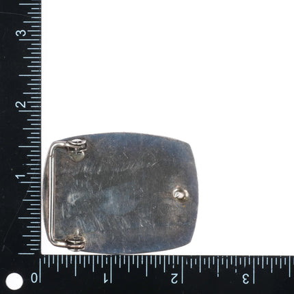 Vintage Navajo sterling silver cave dwellers multi-stone inlay belt buckle