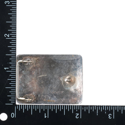 small Vintage Navajo turquoise chip inlay sterling silver bear belt buckle
