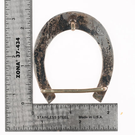 Vintage Mexican sterling silver horseshoe belt buckle horse themed/equestrian