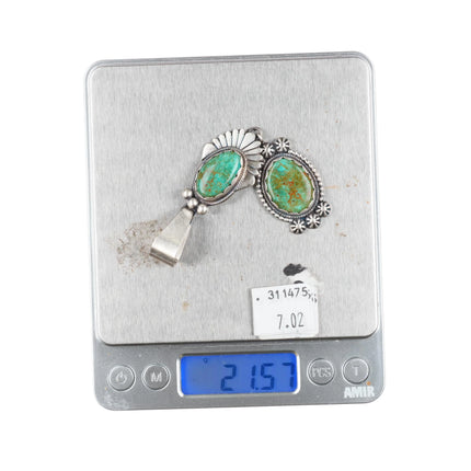 Marita Benally Navajo Sterling silver Royston turquoise pendant w/dangledoo