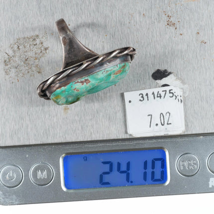 sz11.5 Large vintage Navajo sterling silver Royston turquoise ring rope edge