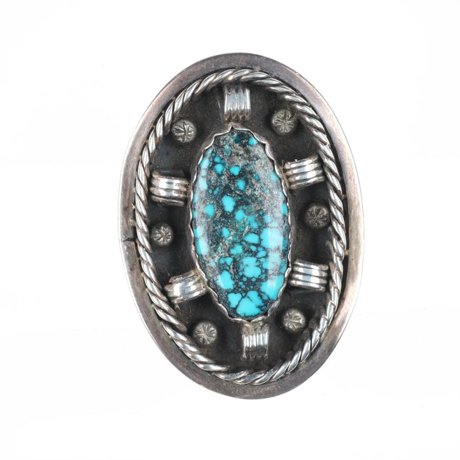 sz8.5 Roger Francisco Navajo sterling silver black web spiderweb turquoise ring