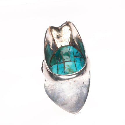 sz5 1977 Native American 14k gold/sterling Lone Mountain turquoise Ironwood ring