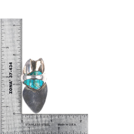 sz5 1977 Native American 14k gold/sterling Lone Mountain turquoise Ironwood ring