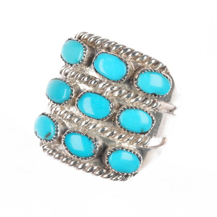 sz6 30's-40's Zuni sterling silver 3 row turquoise ring 9 stone size 6