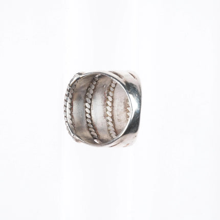sz6 30's-40's Zuni sterling silver 3 row turquoise ring 9 stone size 6