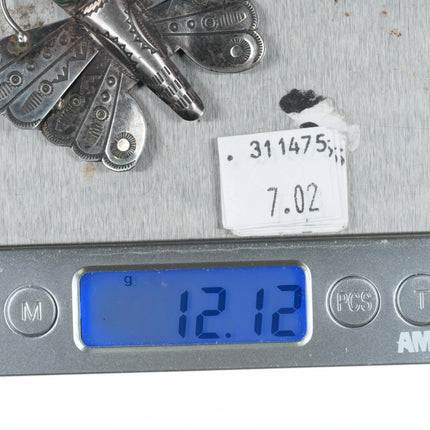 1940's Navajo hand stamped sterling silver butterfly pin turquoise eyes brooch