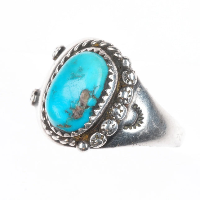 sz12 Vintage Navajo sterling silver ring with turquoise size 12