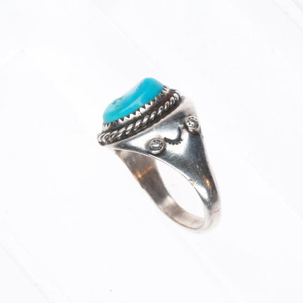 sz12 Vintage Navajo sterling silver ring with turquoise size 12