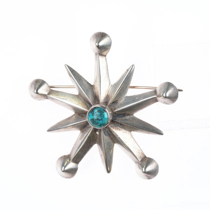 c1950's Vintage Native American sterling silver cast star pin/brooch w/turquoise