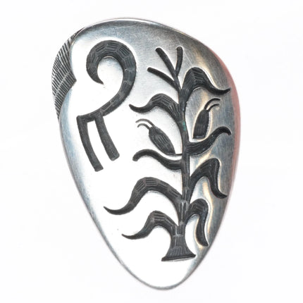 sz5.5 Lawrence Saufkie Hopi Overlay corn themed large ring sterling silver