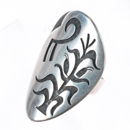 sz5.5 Lawrence Saufkie Hopi Overlay corn themed large ring sterling silver