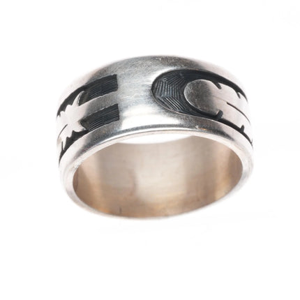 sz11 DR Native American sterling silver feather band ring overlay style size 11