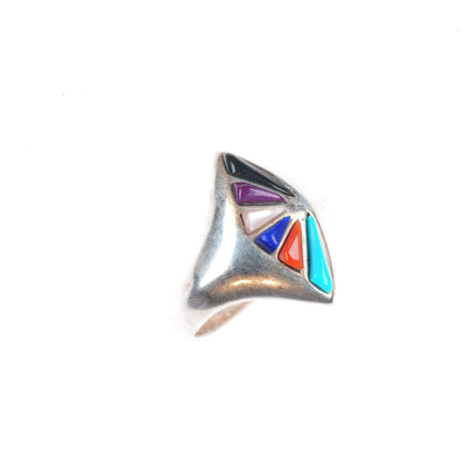 sz9 Vintage Navajo sterling silver multi-stone inlay ring size 9