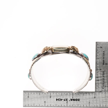 6.75" Juan Pedro Garcia Kewa sterling silver/gold turquoise watch cuff bracelet